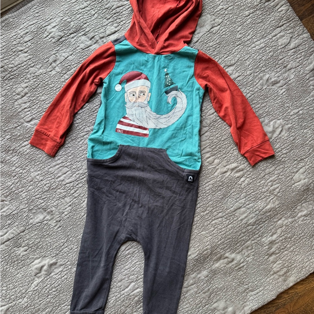 Rags to Riches Hooded Romper with Santa Ship Graphic